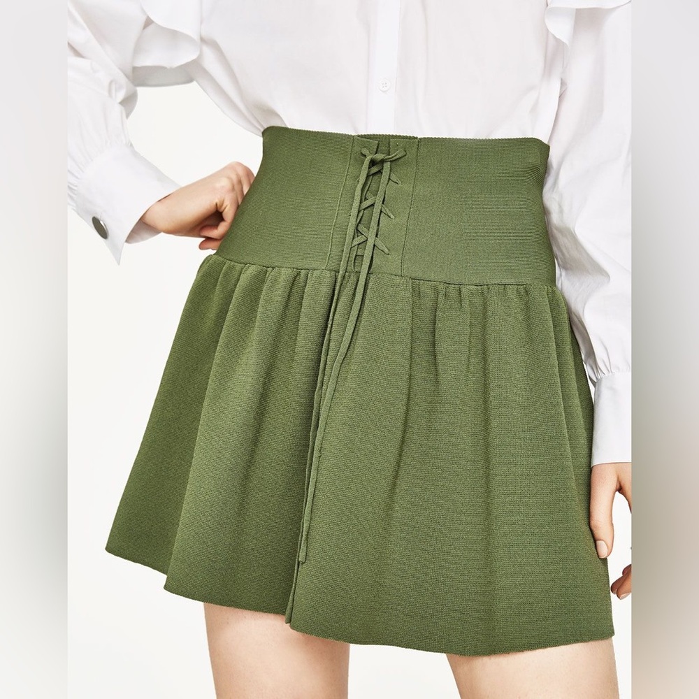 Zara Knit - Flare Olive Green Corset High Waisted Skirt!